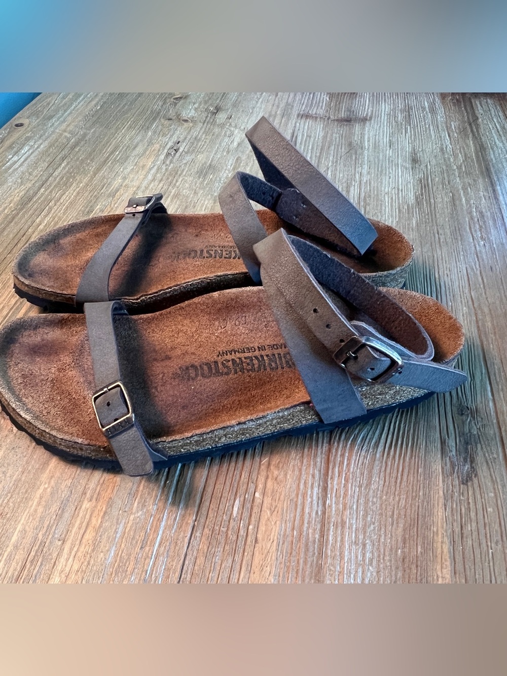 Birkenstock Women’s Dark Brown Suede Slide Sandals with Buckles and wrap around